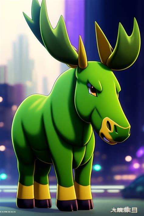 Lexica - Anime illustration of a large green moose-like pokemon that ...