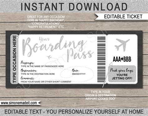 Free Printable Airline Ticket Template For Gift