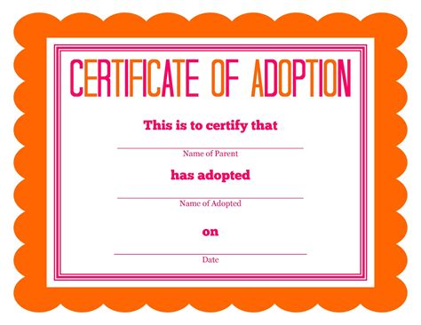 Printable Pet Adoption Certificate