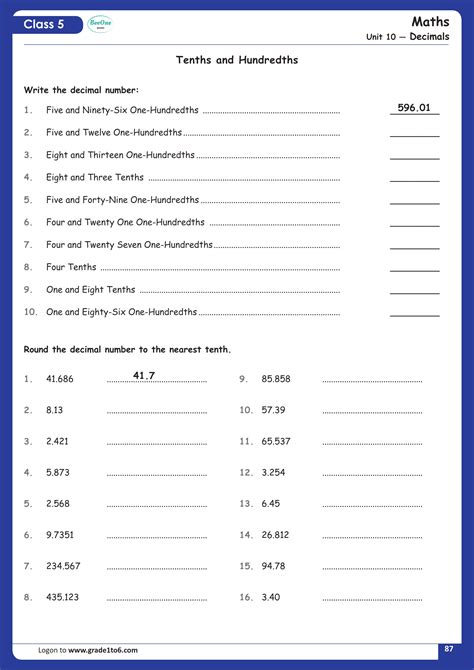 Tenths and Hundredths Worksheet: Practice Fractions with Precision