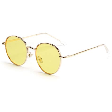 Yellow Lens Retro Metal Circle Round-Frame Sunglasses | Round frame ...