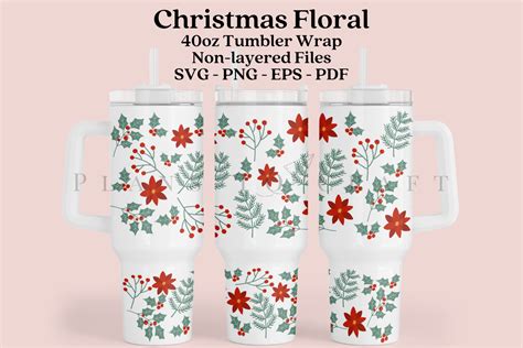 Christmas Floral 40oz Tumbler Wrap SVG Graphic by planstocraft ...