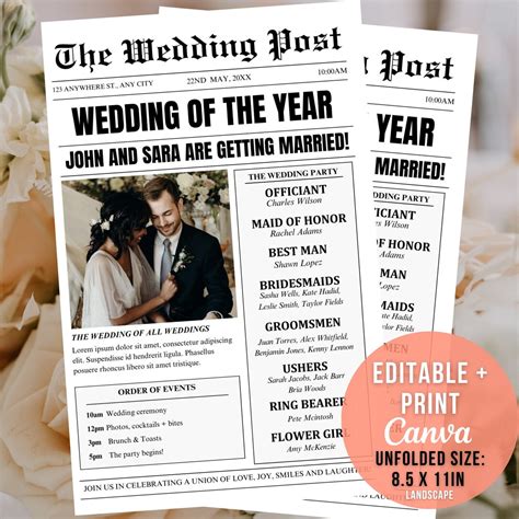 Newspaper Wedding Program Template Wedding Newspaper Template - Etsy