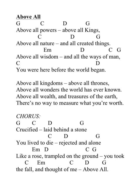 Above All - Song Lyrics and Chords