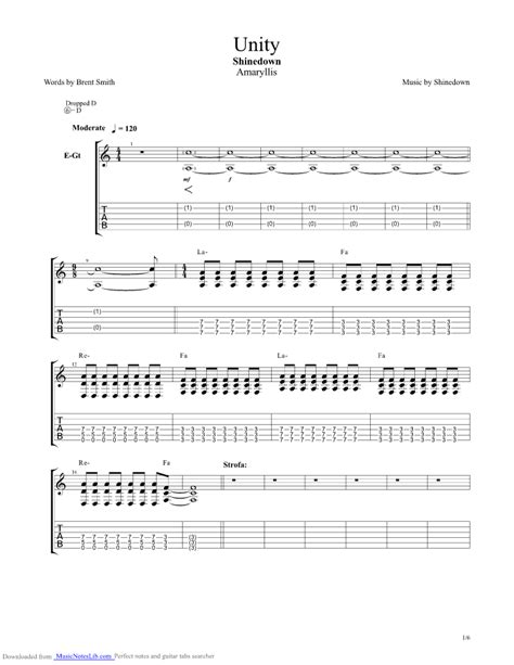 Unity guitar pro tab by Shinedown @ musicnoteslib.com