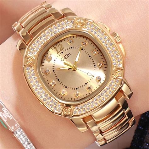 2019 Luxury Brand Gold Quartz Ladies Watch Stainless Steel Strap with ...