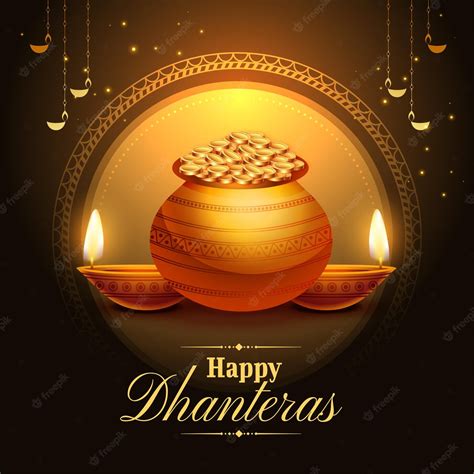 Free Vector | Happy dhanteras festival poster with bright diya and ...