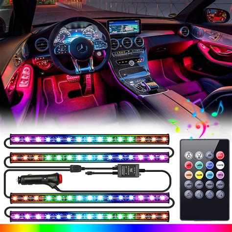 4PCS 48LED RGB Car Interior Neon Lights Strip, Sound-Reactive, Multi ...