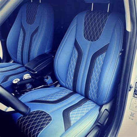 car interior 4 door blue and black grey with white stitching custom ...