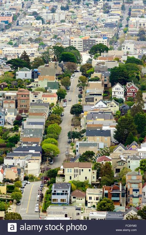 Aerial view of a typical San Francisco hill landscape. A view of the ...