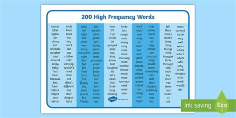 200 High-Frequency/Common Word Mat (Teacher-Made) - Twinkl