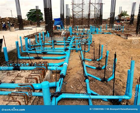 Plumbing Line for Sanitary System. Stock Photo - Image of outdoor ...