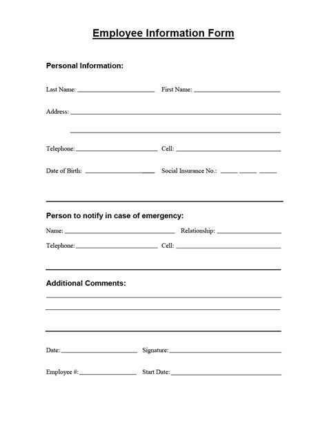 Printable Employee Info Form - Printable Forms Free Online