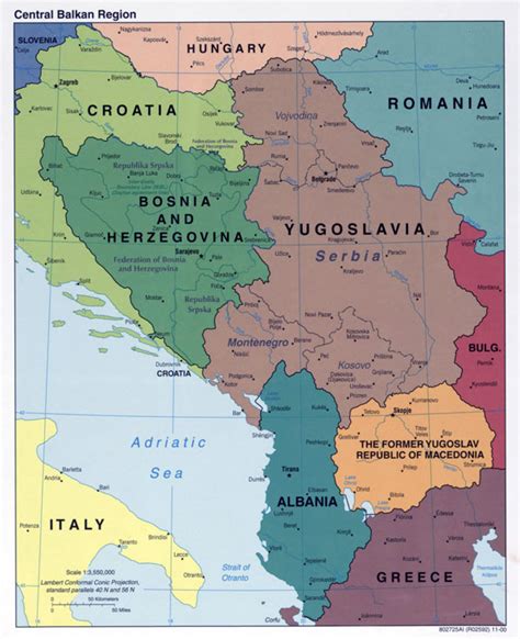 Large detailed political map of Central Balkan Region with major cities ...