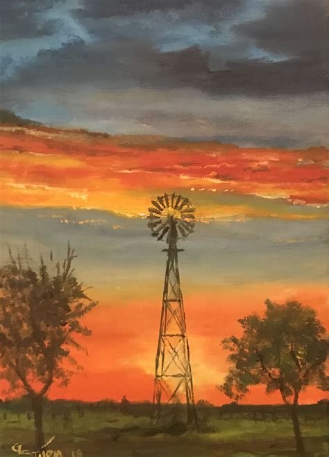 Windmill Sunset: 5 x 7: oils on canvas board: SOLD | Painting, Oil on ...