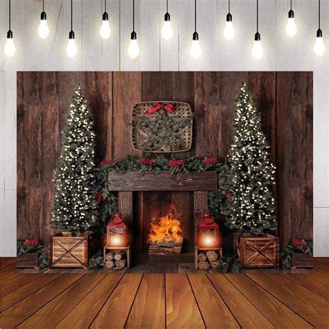 Brown Wooden Photography Backdrops Christmas Fireplace Background Back ...