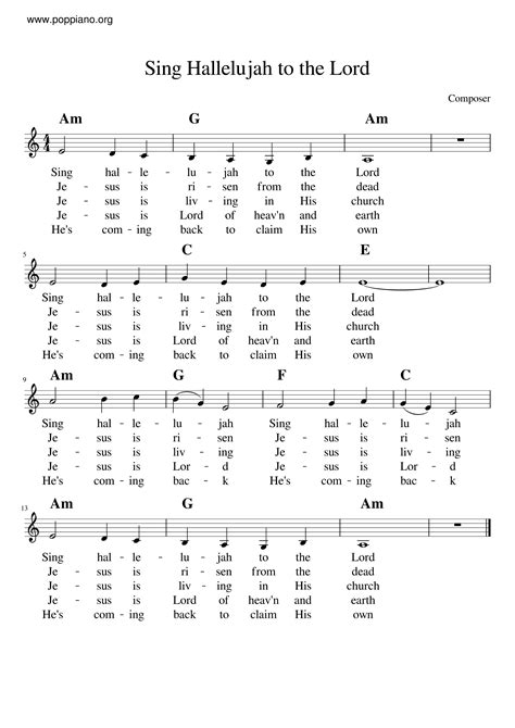 Spiritual-Sing Hallelujah To The Lord Sheet Music pdf, - Free Score ...