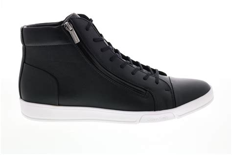 Calvin Klein Brant Brushed Saffiano Smooth Mens Black Zipper Sneakers ...