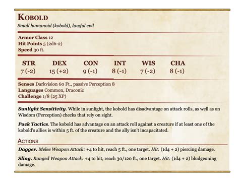 Kobold 5e (5th Edition) Race in D&D Races - Dnd Spells