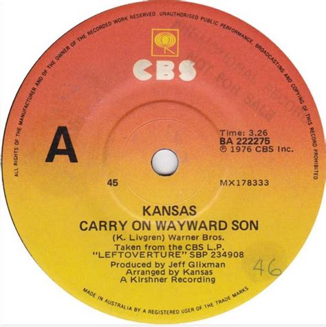 Kansas - Carry On Wayward Son (1977, Vinyl) | Discogs