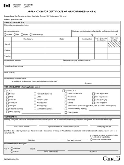 APPLICATION for CERTIFICATE of AIRWORTHINESS - Fill Out and Sign ...