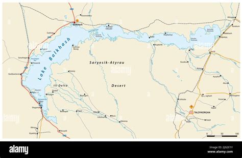 Vector map of Lake Balkhash in eastern Kazakhstan Stock Photo - Alamy