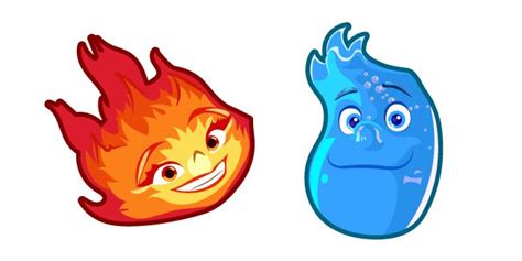 two cartoon fire and water objects are shown in this graphic style, one ...