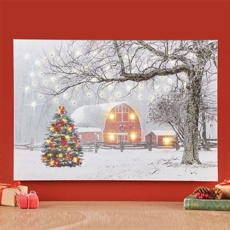 LED Lighted Canvas Wall Art - Snowy Christmas Barn - Walmart.com ...