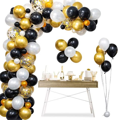 Black Gold Balloon Arch Kit, 120pcs Metallic Gold Black Balloon Garland ...