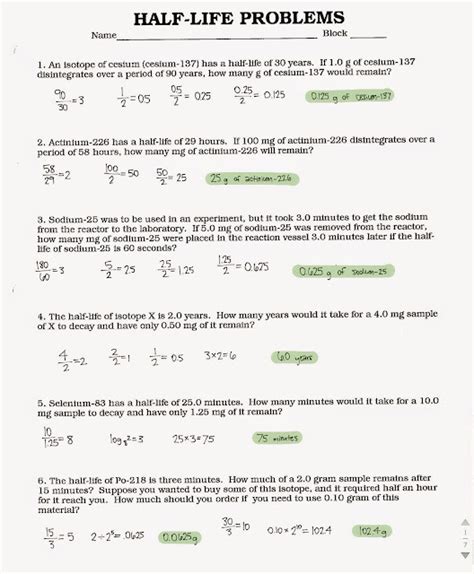 Chemistry Half Life Problems Worksheet Answers – Thekidsworksheet