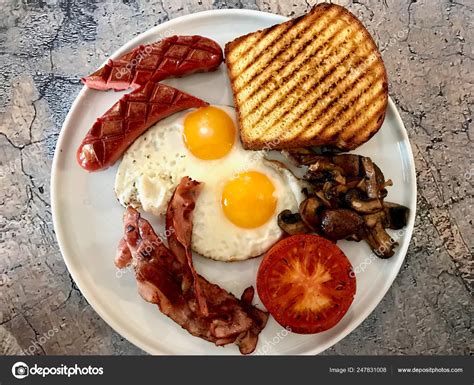 Aussie / Australian Breakfast with Brioche Toast, Fried Eggs, Cr Stock ...