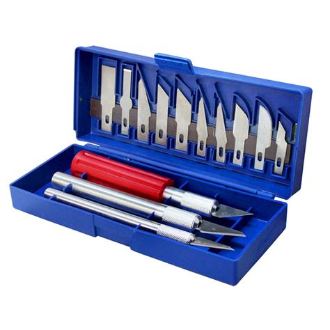 16 PC Hobby Knife Set Arts & Craft Kit Cut & Trim 3 Handles & 13 Blades ...