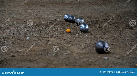 Petanque Balls in the Playing Field, Ball of Petanque is Iron for Throw ...