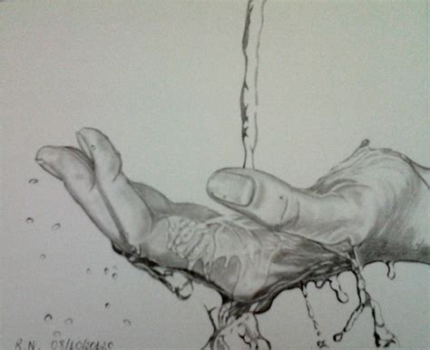 Pencil Drawing - Touching water