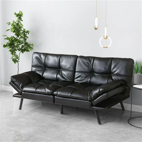 Smiaoer Futon Sofa Convertible Couch Memory Foam Sofa Bed Black ...