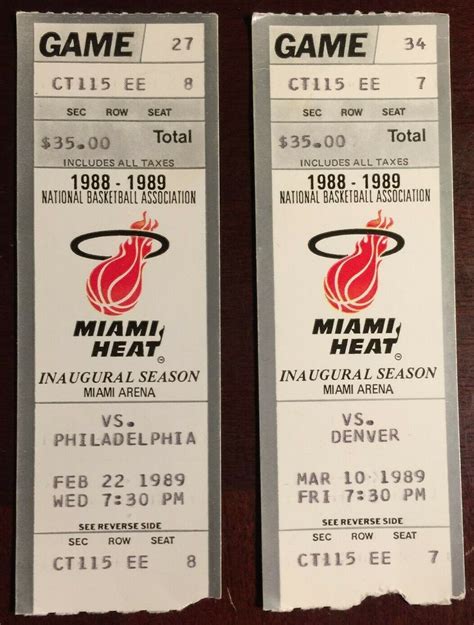 1988- 1989 MIAMI HEAT TICKET STUBS (2) INAUGURAL SEASON February and ...