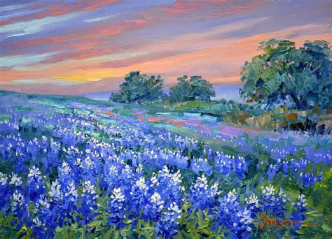 SENKARIK Original Oil Painting Bluebonnets Texas Spring Wildflowers ...