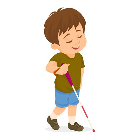 Blind boy with long cane walking on white background 5234835 Vector Art ...