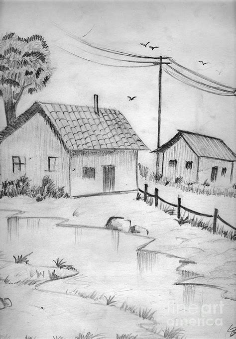 Village Scene Sketch at PaintingValley.com | Explore collection of ...