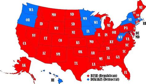 1988 Presidential Election Results By State Map - Map