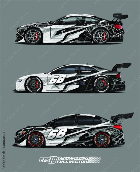 Racing car wrap design vector set. Graphic abstract stripe racing ...