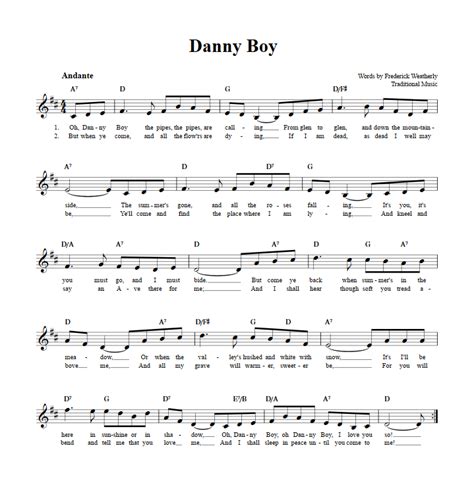 Danny Boy: Chords, Lyrics, and Sheet Music for C Instruments