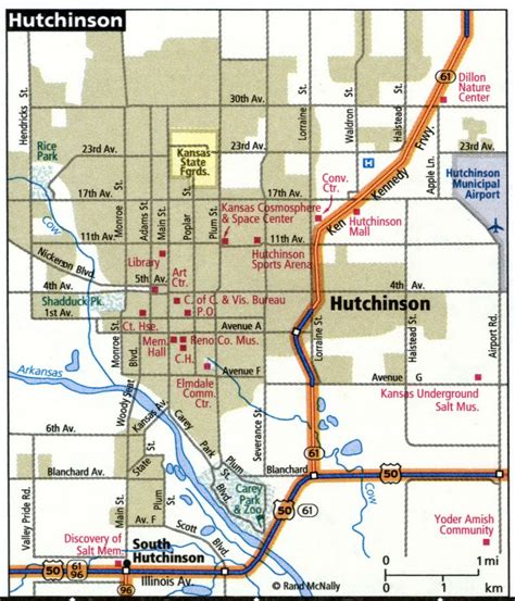 Hutchinson city road map for truck drivers toll and free highways map - usa