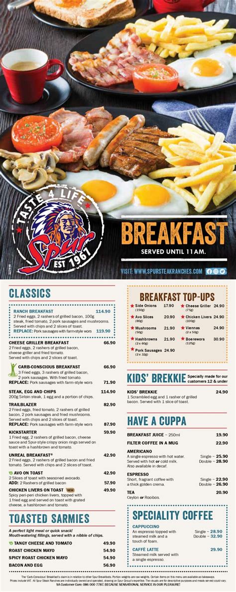 Spur Breakfast Menu Prices