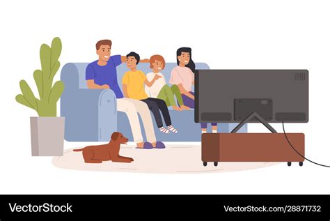 Happy family watching tv together flat Royalty Free Vector