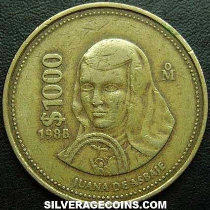 1988 Mexican 1000 Pesos - Silveragecoins