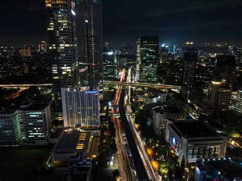 Jakarta, Indonesia 2021- Spectacular nighttime skyline of a big modern ...