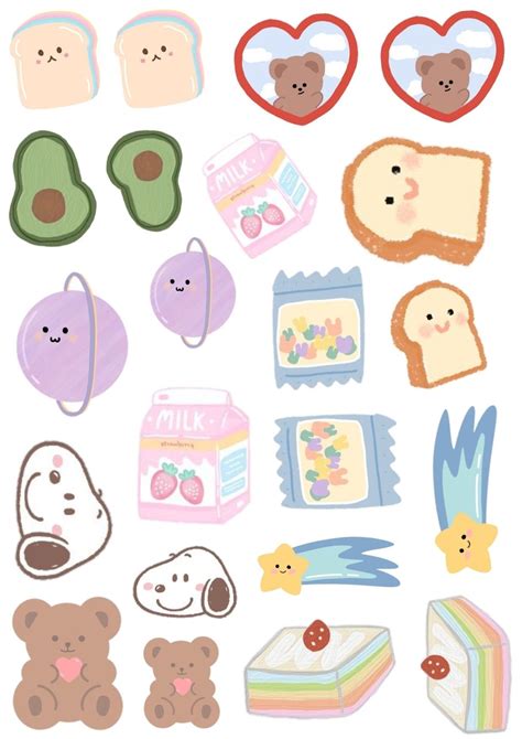 Aesthetic sticker pack template Korean printable | 두들 패턴, 미적 스티커, 귀여운 드로잉