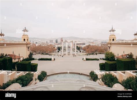 The magic fountain of Montjuic, on the hill of Montjuic in Barcelona ...