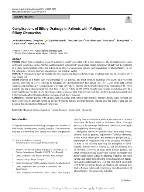 Complications of Biliary Drainage in Patients with Malignant Biliary ...